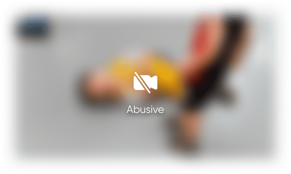 Abusive content is identified and flagged through content moderation services, as demonstrated by a blurred image.