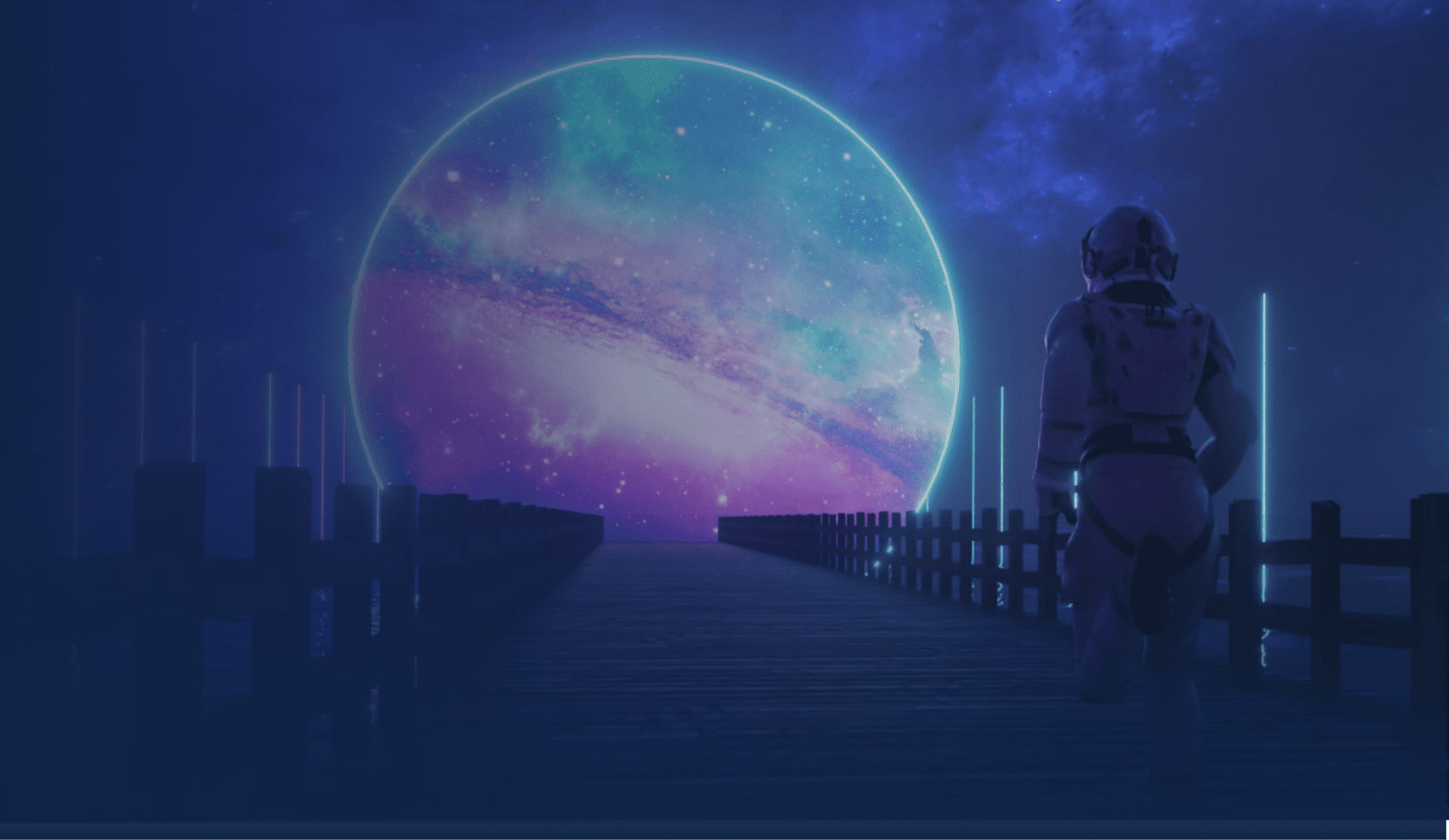 Image of an astronaut watching an illuminated planet.