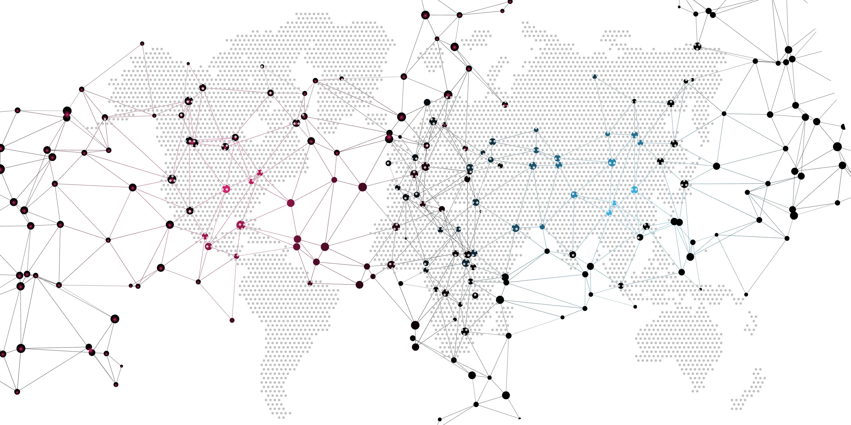 Vector illustration of an abstract world map of dots and lines.