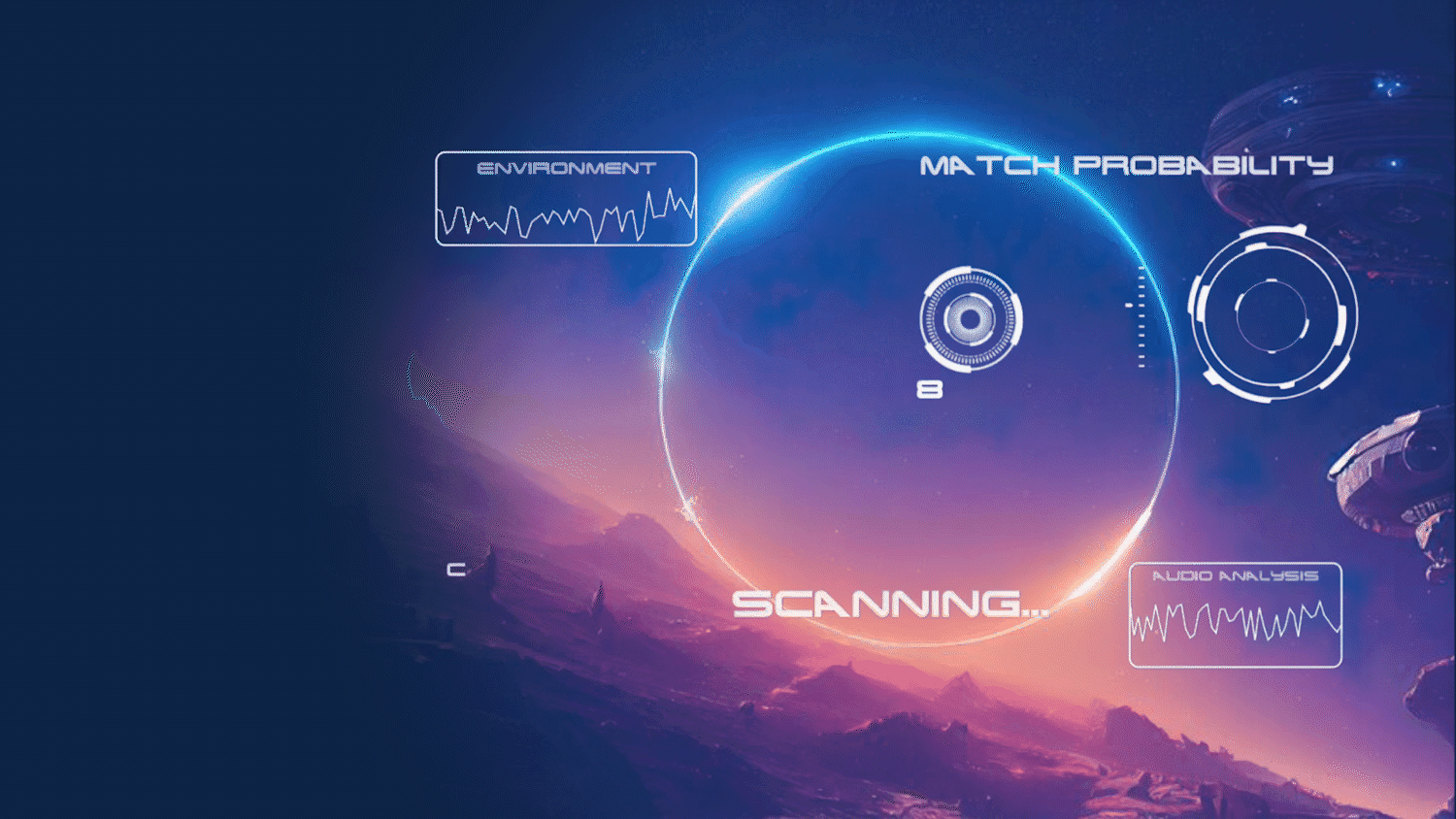 The image illustrates monitoring the movement of a spatial object in an alien planet's sky.