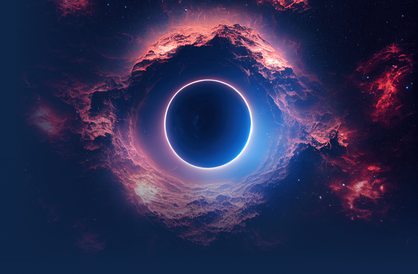 A nebula with circular light at its center.